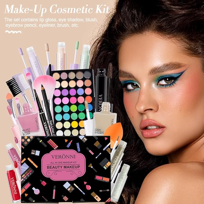 Makeup Kit for Women Full Kit, All in one makeup kit with Eyeshadow Eyeliner Eyebrow Lip Gloss Face Makeup & Brushes Full Starter Cosmetics Set For Girls & Teens (Set A)-VivaGrace Women