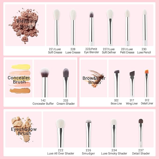 Jessup Small Eye Makeup Brush Set Professional 15pcs White/Silver Premium Natural-synthetic Eye Shadow Blending Concealer Eye & Brow Liner Brushes, T237-VivaGrace Women