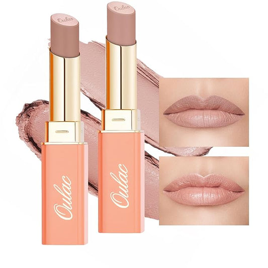 Oulac Beige Nude Satin Lipstick Set - Matte Lip Base, Full Coverage Lip Color, Satin Matte Finish, Cream Texture, Hydrating, Infused with Hyaluronic Acid, 4g*2 SG01+SG02-VivaGrace Women