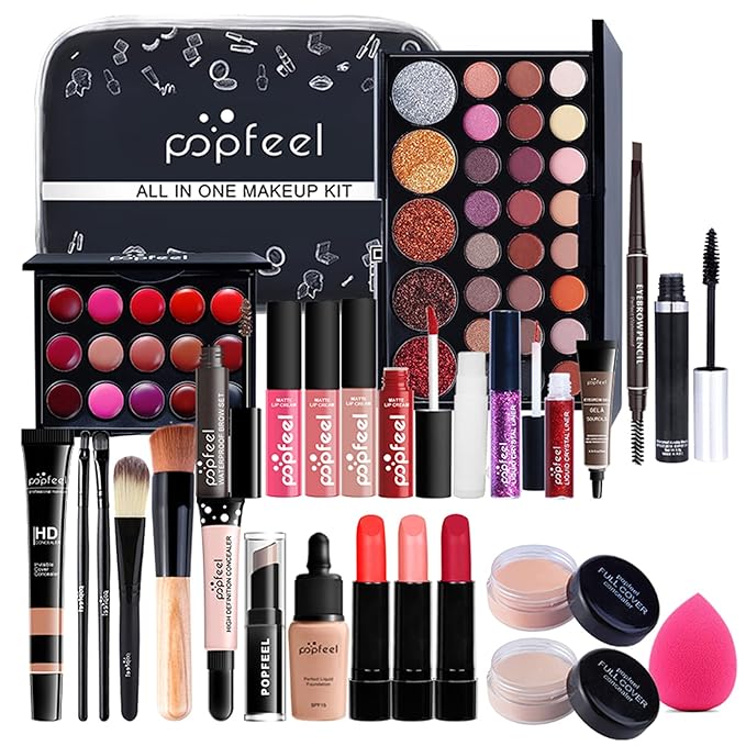 All-in-one Makeup Set Holiday Gift | Full Makeup Kit for Women Essential Starter Bundle Include Eyeshadow Palette Lipstick Blush Cream Concealer Face Powder Eyeliner Mascara Lipgloss Brush-VivaGrace Women