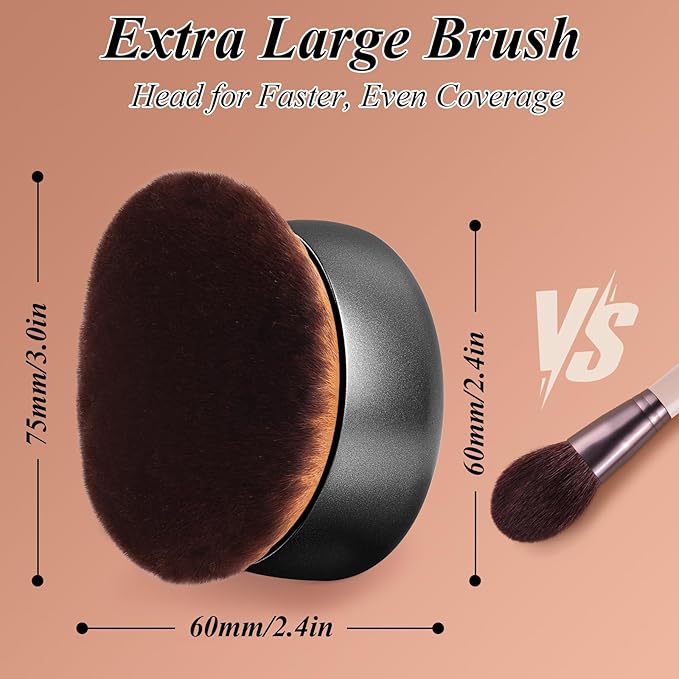 75MM Extra Large Self Tanner Kabuki Makeup Brush – Ultra Soft Dense Vegan Bristles for Body Makeup, Bronzer & Foundation–Applies Tanning Mousse, Lotion & Self Tanner–Black, Wet & Dry-VivaGrace Women
