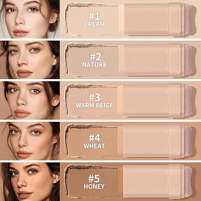 Beauty Balm Serum Boosted Skin Tint, Dual-Ended Eraser Foundation Stick with Brush, Full Coverage Cream Korean Makeup, Long-Lasting Stick for Smooth, Flawless Finish (#2 Nature)-VivaGrace Women