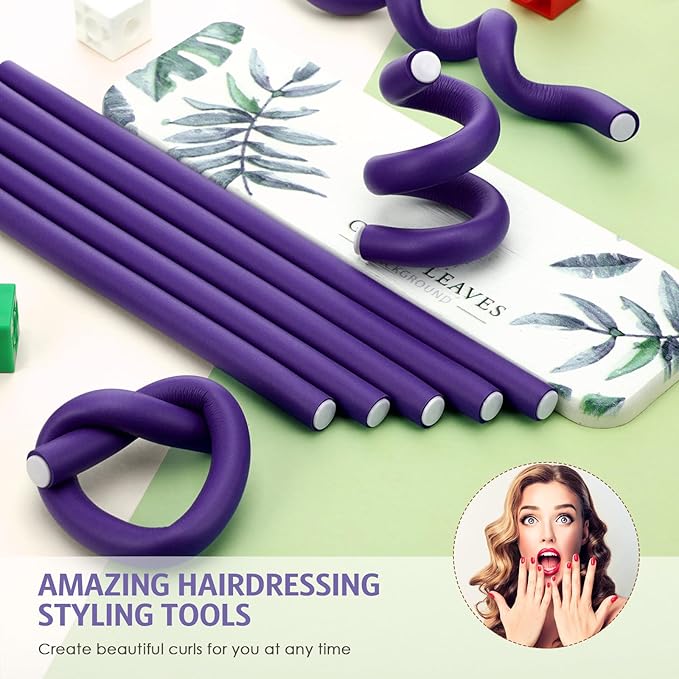 Syhood 30 Pcs 7'' Flexible Curling Rods Twist Foam Hair Rollers Soft Foam No Heat Hair Rods Rollers and 1 Steel Pintail Comb Rat Tail Comb for Women Long Short Hair(Purple,7 x 0.47 Inch)-VivaGrace Women
