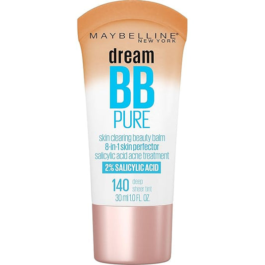 Maybelline Dream Pure Skin Clearing BB Cream, 8-in-1 Skin Perfecting Beauty Balm With 2% Salicylic Acid, Sheer Tint Coverage, Oil-Free, Deep, 1 Count-VivaGrace Women