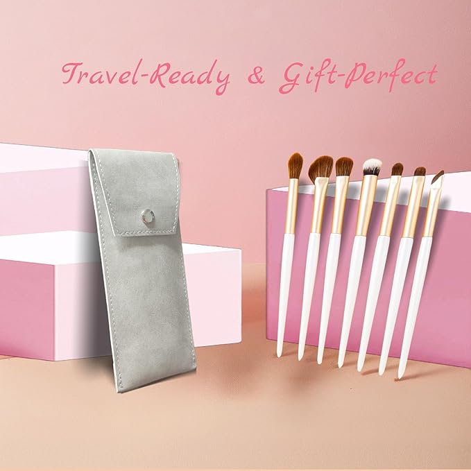 Eyeshadow Makeup Brushes Set with Case 7 PCS Soft Synthetic Hairs Eye Makeup Brushes for Blending Eyebrow Eyeliner Eyeshadow (White)-VivaGrace Women