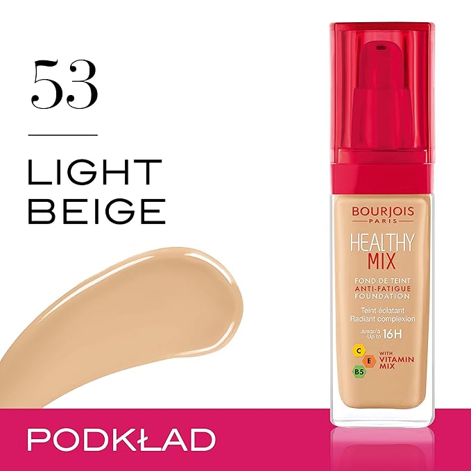 Bourjois Healthy Mix Anti-Fatigue Medium Coverage Liquid Foundation 53 Light Beige, 30ml, 29199601053-VivaGrace Women