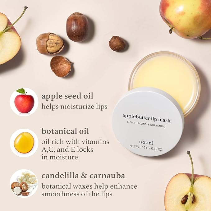 NOONI Best Lip Duo | Applebutter Lip Mask and Appleberry Lip Oil Value Set | with Shea Butter, Apple Seed Oil and Vitamins, Overnight Lip Mask, Hydrating Lip Balm, Korean Lip Butter, Moisturizing-VivaGrace Women