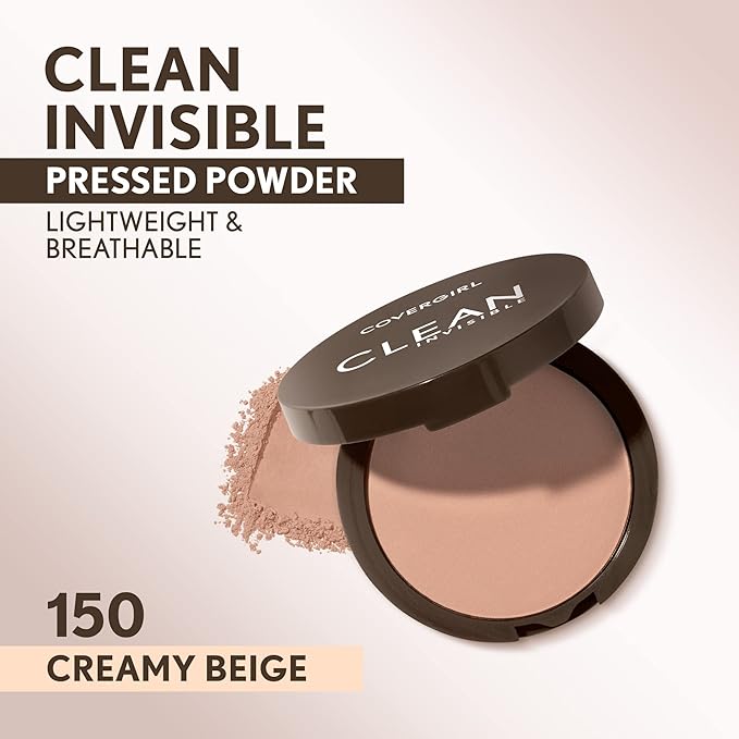 Covergirl Clean Invisible Pressed Powder, Lightweight, Breathable, Vegan Formula, Creamy Beige 150, 0.38oz-VivaGrace Women