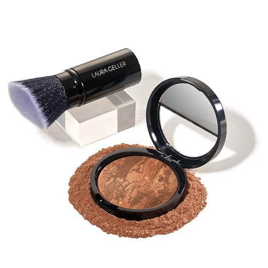 LAURA GELLER NEW YORK Baked Balance-n-Brighten Foundation with Kabuki Brush Makeup Set, Deep-VivaGrace Women