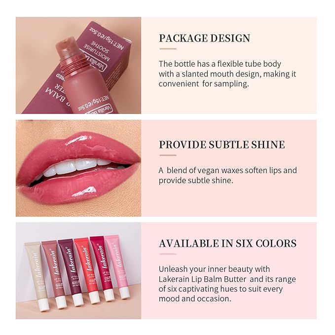 Lip Butter Balm, Day/Night Hydrating Lip Mask, Moisturizing Lip Balm Butter, Ultra-Nourishing Lip Care Moisturizer, Lip Butter Gloss Shine Lip Glow Oil Makeup#2 Vanilla Beige-VivaGrace Women