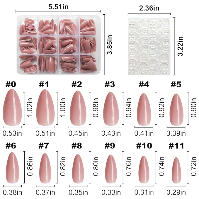 LoveOurHome 240pc Nude Almond Press on Nails Medium Fake Nails Nude Glue on Nails Short Stiletto Nails Press ons Full Cover Artificial Nail Tips Women Girls False Fingernail with Glue Adhesive Tabs