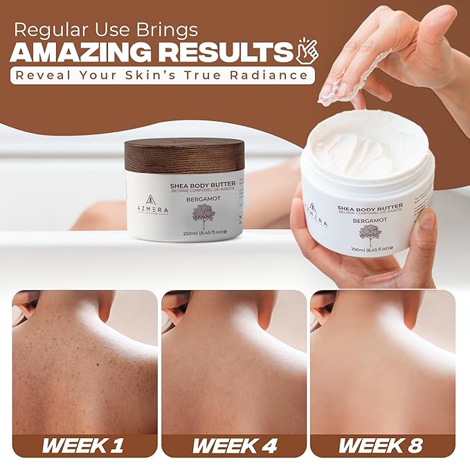 AZMERA Handcrafted Whipped Shea Body Butter – Luxurious Moisturizer for Dry, Sensitive Skin with Bergamot, Argan Oil & Vitamin E – Vegan, Non-Greasy Skincare – 8.82 oz-VivaGrace Women