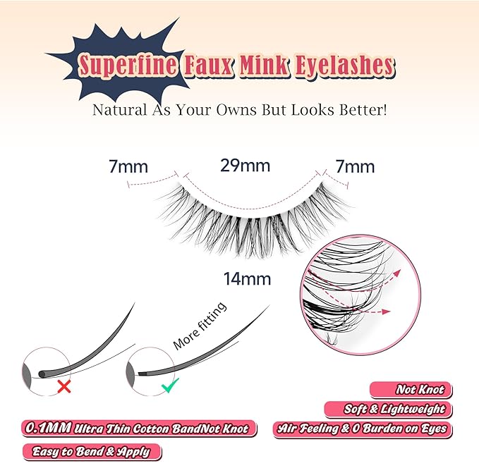 Eyelashes Natural False Lashes 14mm Eye Lashes with Thin Band 3D Volume Fake Eyelashes C Curl Wispy Lashes Natural Look 7 Pair-VivaGrace Women