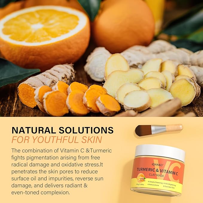Turmeric Vitamin C Clay Mask -Turmeric Facial Mask - Brightening Clay Face Mask Skincare, Deep Cleansing Face Mask, Acne Face Mask for for Dark Spots, Dull Skin, Refining Pores and Controlling Oil-VivaGrace Women