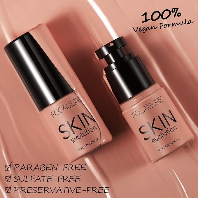 FOCALLURE 2 Pcs Liquid Foundation, Skin Evolution Foundation + Concealer, Full Coverage Foundation Makeup, Durable, Waterproof, Oil-Control, Hides Wrinkles & Lines, Sand-VivaGrace Women