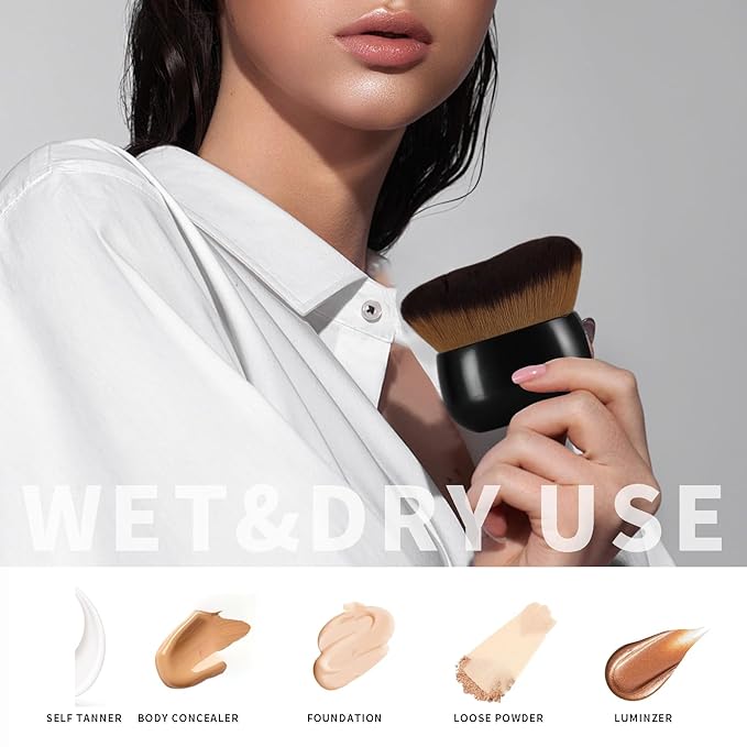 Extra-Large 75mm Body Makeup Brush Vegan Synthetic Bristles for Streak-Free Self Tanner, Bronzer & Foundation, Wet/Dry Use, Oval Face & Back Application–Pink Rose Gold-VivaGrace Women
