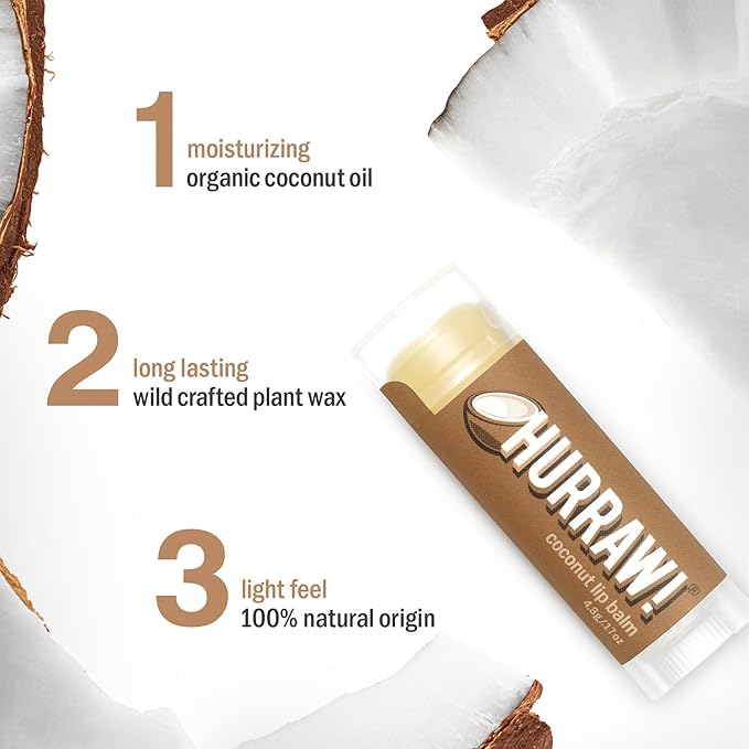 Hurraw! Coconut Lip Balm, 5 Pack: Organic, Certified Vegan, Cruelty and Gluten Free. Non-GMO, 100% Natural Ingredients. Bee, Shea, Soy and Palm Free. Made in USA-VivaGrace Women