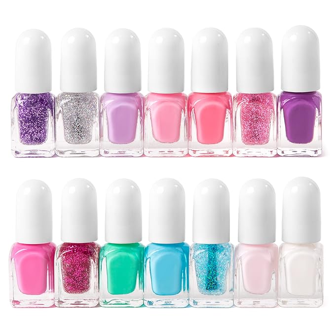 SIMPLE PLEASURES 14- Unicorn Glitter Kids Nail Polish Set for Girls – 14 Water-Based Non -Toxic Nail Art Kit - Gift Set for Girls Ages 7-12