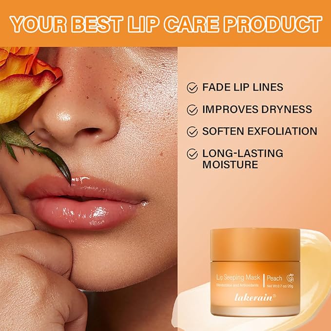 Sleeping Lip Mask, Long-Lasting Nourish & Hydrate Lip Mask, Lip Balm, Lip Oil, Lip Skin Care, Hydrating, Moisturizing Lip Lines Night Sleep Care Lip Anti-chapped Lip Cream (01# Peach)-VivaGrace Women