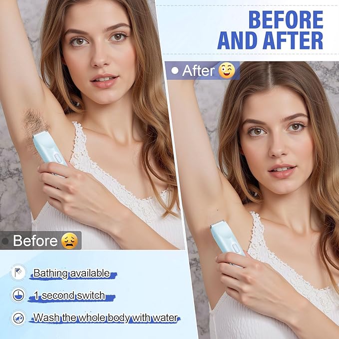 Women's Bikini Trimmer, 2-in-1 Electric Shaver for Bikini Line, Legs, Underarms, Face - Waterproof Women's Electric Shaver for Sensitive Skin, USB Rechargeable (Purple) (Blue)-VivaGrace Women