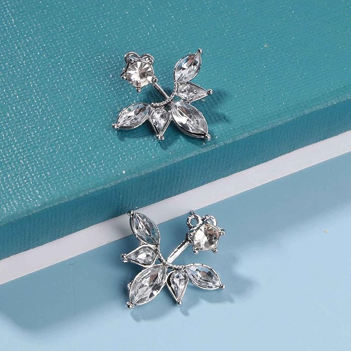 Boho Crystal Lotus Jackets Earrings Gold Crystal Studs Earrings Sparkle Rhinestone Ear Jackets Earrings CZ Ear Climber Earrings Wedding Earrings Jewelry for Women and Girls-VivaGrace Women