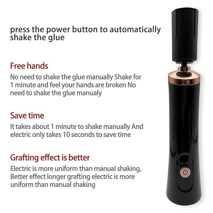 Nail Lacquer Shaker, Nail Polish Mixer, Portable Electric Eyelash Glue Shaker with 2 Connectors and 8 Sizes of Caliber Liquid Evenly Mixer for Eyelash Extension Lash Glue Ink (Black)