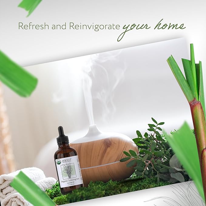 HBNO Organic Lemongrass Essential Oil - Huge 4 oz (120ml) Value Size - USDA Certified Organic Lemongrass Essential Oil, Perfect for Aromatherapy, Soap Making, DIY, Diffuser-VivaGrace Women