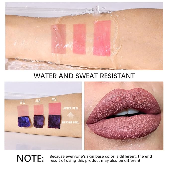 Dulele 3PCS Peel Off Lip Stain, Matte Peel Off Lip Gloss Long Wear Lip Stain Peel Off Lipstick Set, Waterproof Highly Pigmented Peel Off Lip Tint Stain (Pink, 1)-VivaGrace Women