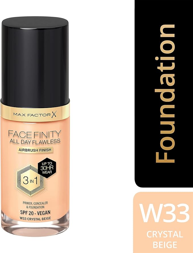 Max Factor Facefinity All Day Flawless 3 In 1 Foundation SPF 20, No. 33 Crystal Beige-VivaGrace Women
