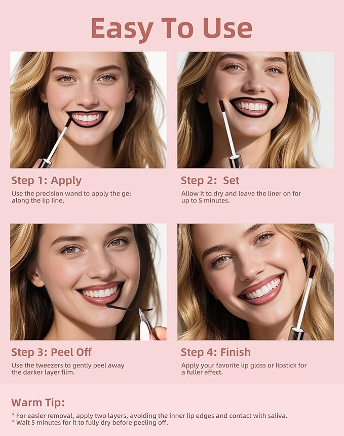 KIMUSE Peel Off Lip Stain, Long Lasting Lip Stain Peel Off with Tweezer, Waterproof Lip Liner Stain, Transfer-Proof, Highly Pigmented Color, Matte Finish-VivaGrace Women