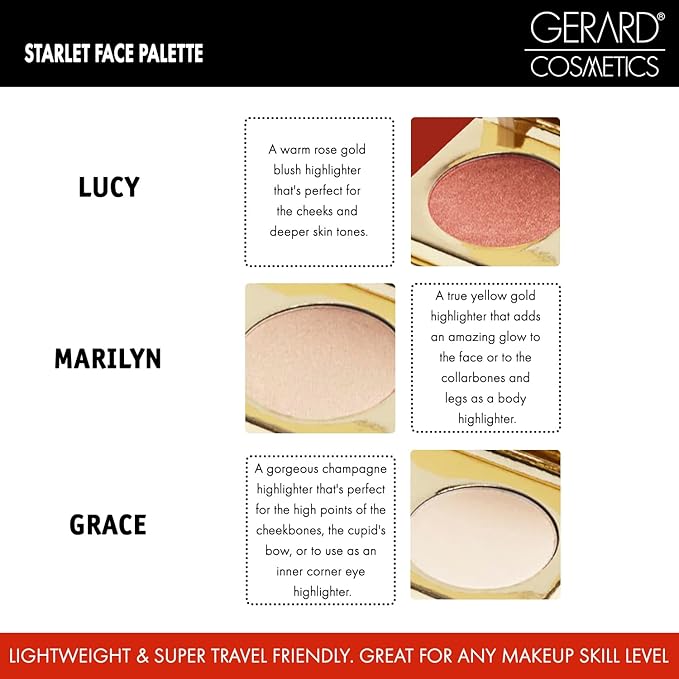 Makeup Highlighter Palette Trio (Starstruck) by Gerard Cosmetics | Vegan Powder Highlighter Makeup Palette with Three Luminous Shades | Cruelty Free and Made in the USA-VivaGrace Women