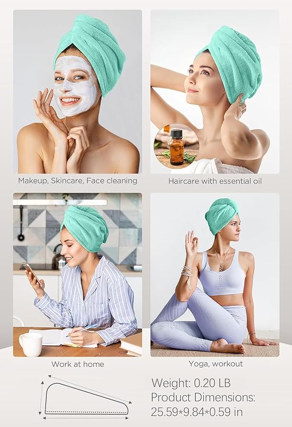 Hicober Microfiber Towel, Turbans for Wet Hair, Drying Wrap Towels for Curly Hair Women Towel Wrap for Kids-Purple,Green,Grey-Pack of 3-VivaGrace Women