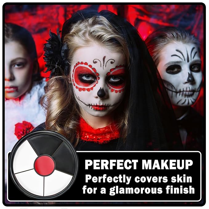 Clown Makeup Kit,Black White Red Face Paint Professional Adult Body Paint Kit for Halloween SFX Special Effects Makeup Kit-VivaGrace Women