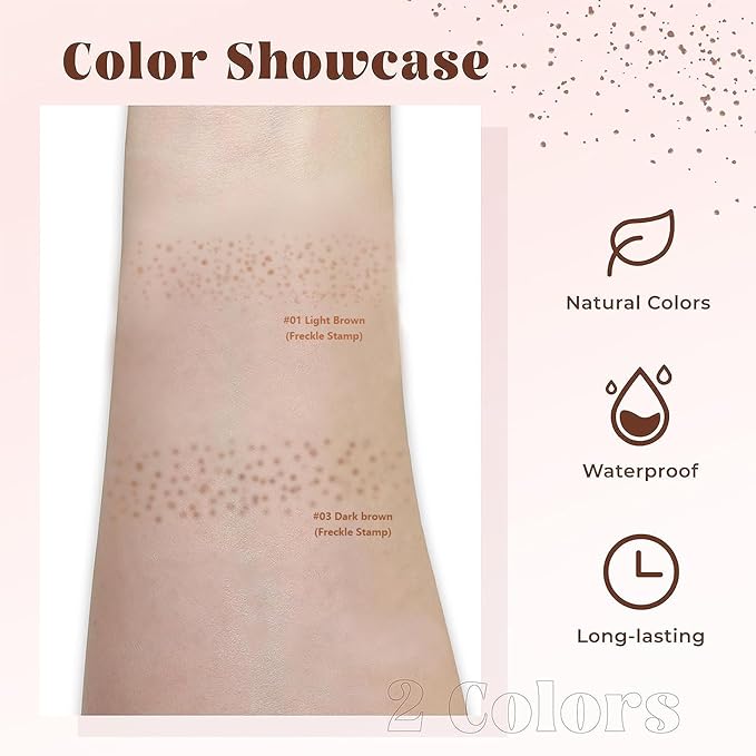 Freckle Stamp - Freckle Pen Waterproof, Long Lasting Fake Freckles, Quick Dry 5-Point Faux Freckles Stamp Cushion Stain Marker in One Press Natural and Lifelike Sunkissed Pencil Tool Makeup (#3-Dark)-VivaGrace Women