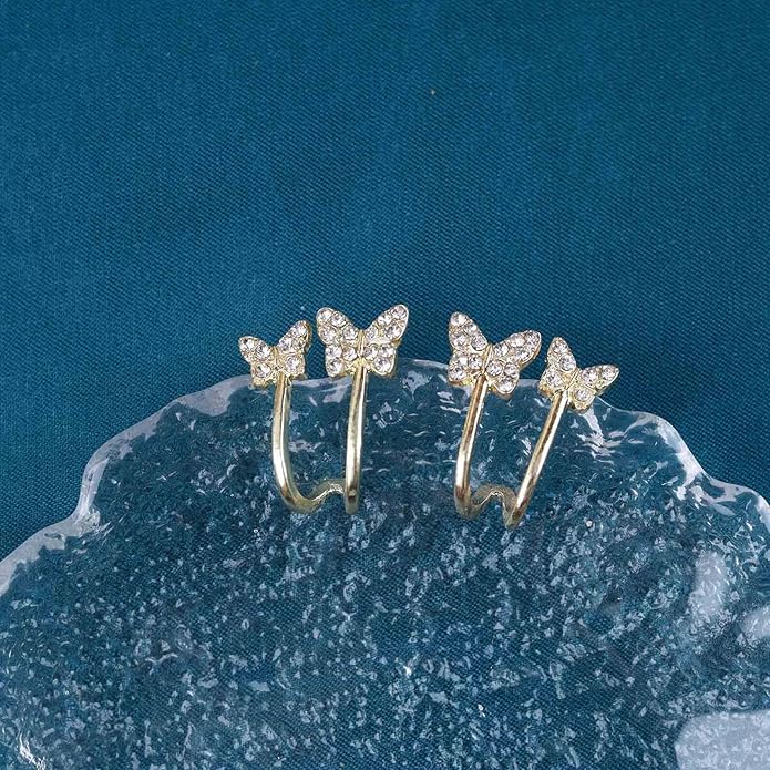 Vintage Crystal Butterfly Claw Earrings Rhinestone Claw Stud Earrings Sparkly Cz Butterfly Earrings Gold Butterfly Illusion Earrings Jewelry for Women-VivaGrace Women