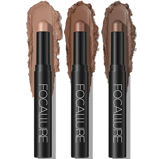 FOCALLURE 3 Pcs Cream Eyeshadow Stick,Matte Eyeshadow Pencil Crayon,Crease-proof Eye Shadow Brightener Sets,Long Lasting Eye Shadow Highlighter Stick Make up (Oh So Nude)-VivaGrace Women