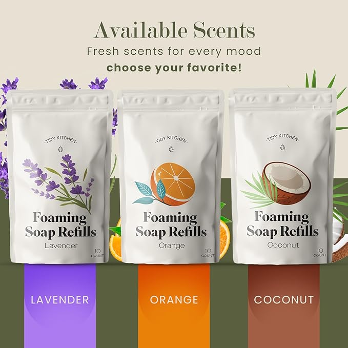 Foaming Hand Soap Refills – Rich, Moisturizing Lather in Lavender Scent, Works with Dispensers, 10 count