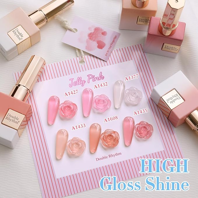 Double Rhythm 6 Pcs 15 ML Gel Polish Set Same Color Same Bottle Soak Off Gel Polish Kit Nail Art Manicure Salon DIY at Home for Women (Jelly Milky White Nude Pink Rose-T6-23)-VivaGrace Women