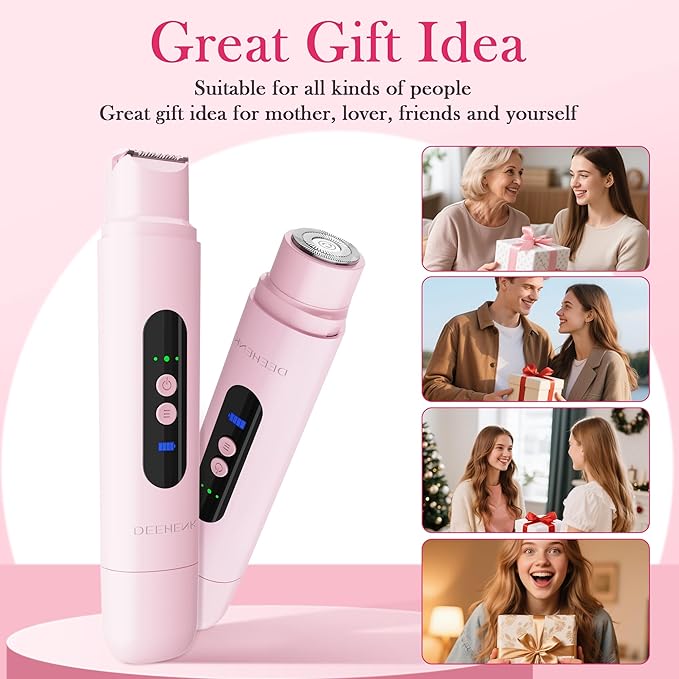 Bikini Trimmer Razors Shaver for Women: DEEHENK 2-Speed Electric Razor for Pubic Hair Dual Head Shaver Women IPX7 Waterproof Rechargeable Lady Trimmer for Bikini Underarm Body Leg Face Pink-VivaGrace Women