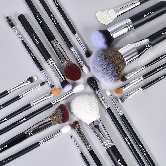 Bueart Design Pro makeup Artist 34Pcs Deluxe Real Goat Hair Horse hair Makeup Brushes Set with extra Large Holder High End Professional labeled makeup brush set with natural Pony Hair-VivaGrace Women