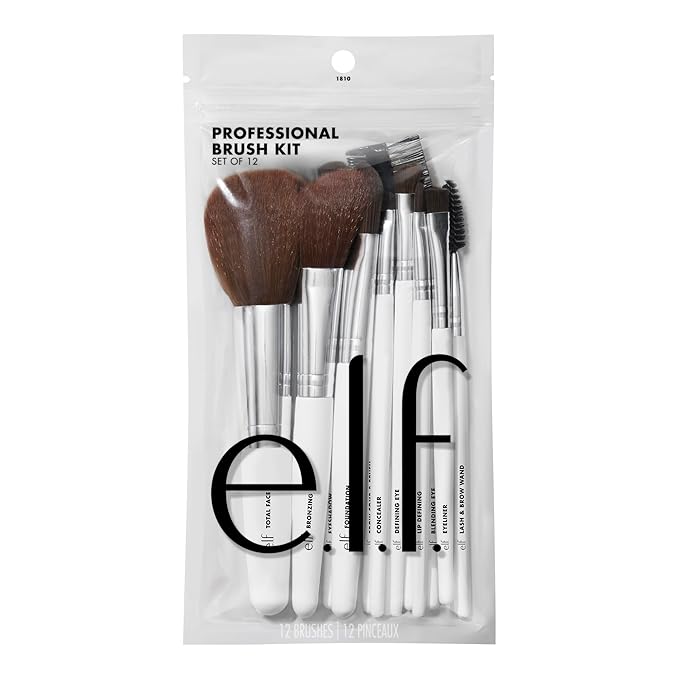 e.l.f. Professional Set of 12 Makeup Brushes, Pro-Worthy Makeup Brushes For A Flawless Full-Face Application, Vegan & Cruelty-Free-VivaGrace Women