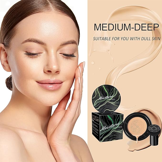 Mushroom Head Air Cushion CC Cream Foundation - BB Cream Concealer Oil Control Long-Lasting, Waterproof Base Primer, Cream Foundation Full Coverage for Mature Skin & All Skin Types (Medium)-VivaGrace Women