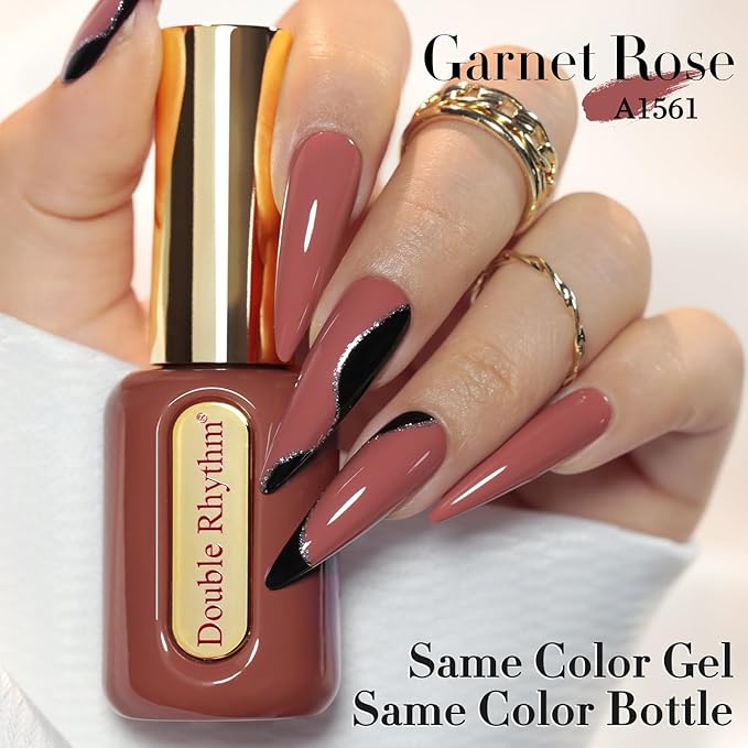Double Rhythm 0.50 OZ Gel Polish Hema Free Same Color Same Bottle Golden Round Translucent Neutral Natural Milky 15 ML Jelly UV Polish Art DIY at Home (Brown Red-C1561)