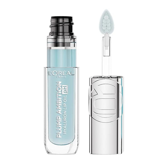 L'Oreal Paris Plump Ambition pH Hyaluron Lip Oil, Color Shifting Lip Tint with 24HR Hydration, Volumizing Shine and Lasting Color, 010 pH Cristal Ice-VivaGrace Women