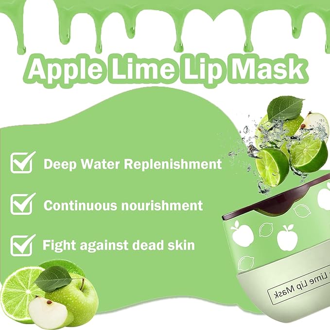 Bee Lip Balm Honey Pot,Watermelon Lip Sleeping Mask Hydrating Prevention Dry and Cracked Lip Scrubs Exfoliator Lip Care,Lip Mask Overnight Reduces Lip Lines (Apple Lime)-VivaGrace Women