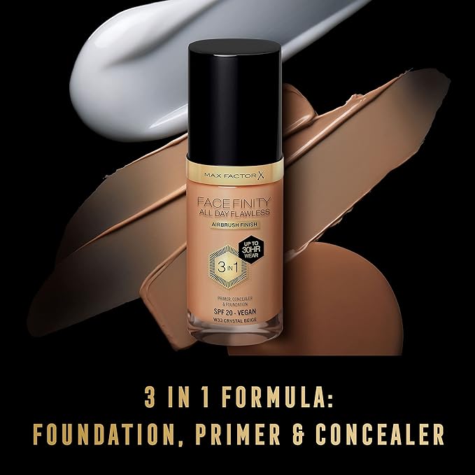 Max Factor Facefinity All Day Flawless 3 In 1 Foundation SPF 20, No. 33 Crystal Beige-VivaGrace Women