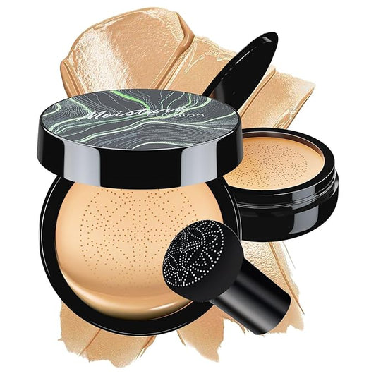 Mushroom Head Air Cushion CC Cream - BB Cream Face Makeup Foundation for Mature Skin Moisturizing Concealer Brighten Long-Lasting, Even Skin Tone for All Skin Types (Buff Beige)-VivaGrace Women