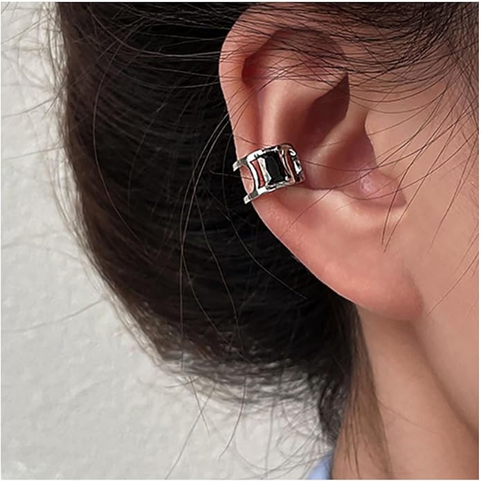 Vintage Crystal Ear Cuff Earrings Black Onyx Cuff Earrings Rhinestone Cartilage Earrings Silver Open Cuff Wrap Earrings Jewelry for Women-VivaGrace Women