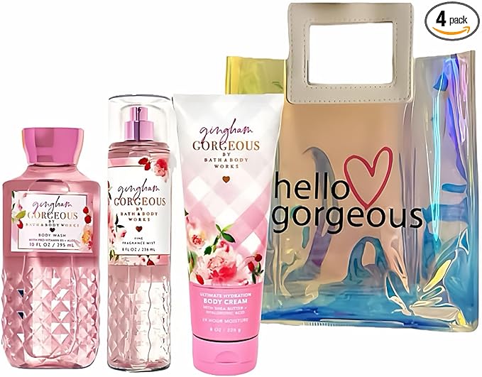 Bath & Body Works - 3 Piece Bundle - Spray - Body Cream - Shower Gel - Full Size and Gift Bag HELLO GORGEOUS (Gingham Gorgeous)-VivaGrace Women
