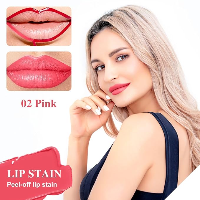 Lip Stain - Lip Stain Peel Off Long-Lasting with Matte Finish Waterproof & Transfer-Proof, Lip Liner Moisturizing & Nourishing Non-Stick Cup Highly Pigmented Color Lip Tint (02 Pink)-VivaGrace Women